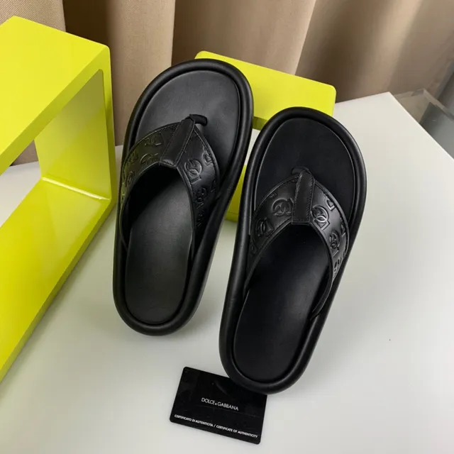 Dolce & Gabbana Embossed Monogram Black Platform Slippers 6