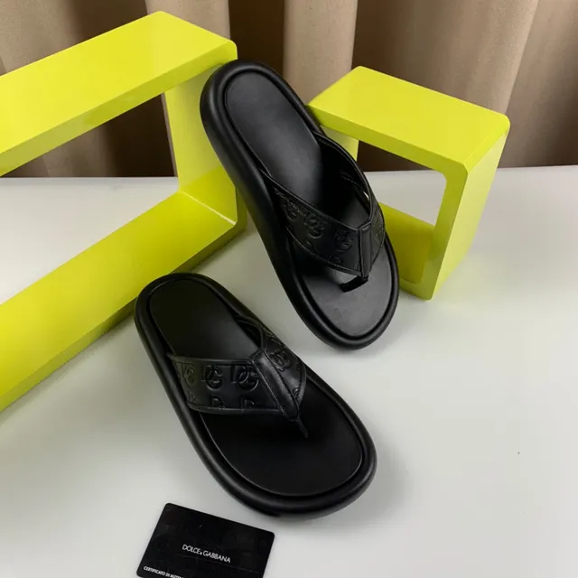 Dolce & Gabbana Embossed Monogram Black Platform Slippers 8