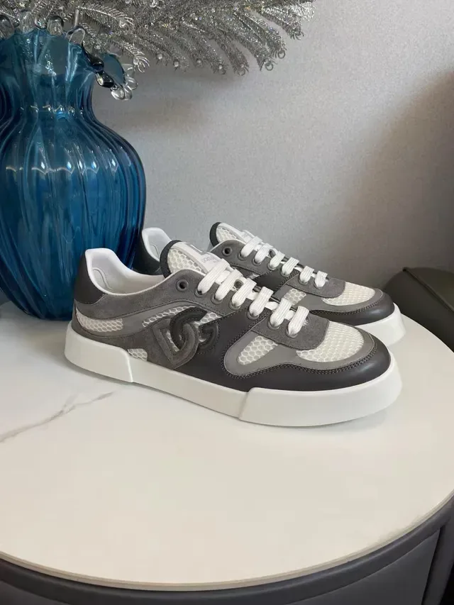 Dolce & Gabbana Cinza Branco Sola Plataforma Chunky Malha e Suede Paneles Sneakers Lifestyle 2