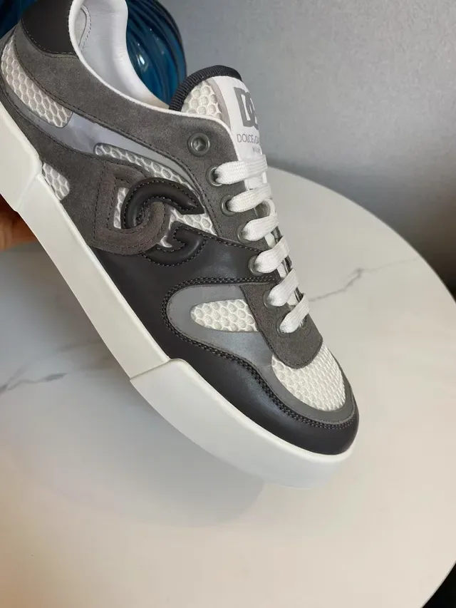 Dolce & Gabbana Cinza Branco Sola Plataforma Chunky Malha e Suede Paneles Sneakers Lifestyle 5