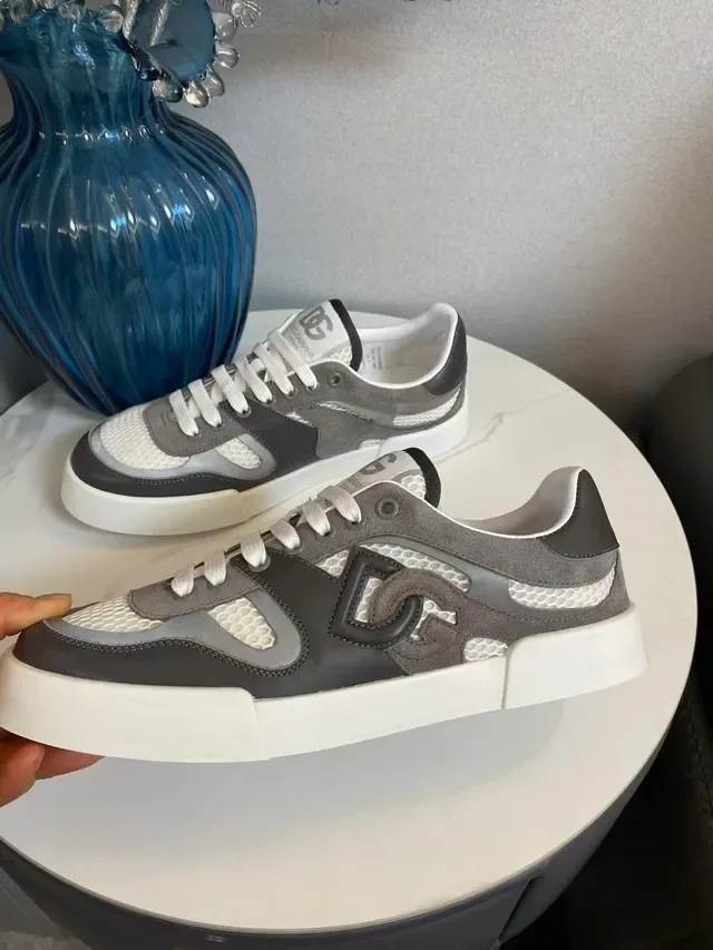 Dolce & Gabbana Cinza Branco Sola Plataforma Chunky Malha e Suede Paneles Sneakers Lifestyle 7