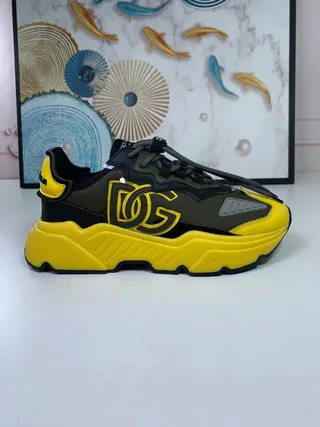 Dolce & Gabbana NS1 حذاء رياضي أصفر أخضر جيشي سول لوحة جانبية مطبوعة سميكة 3