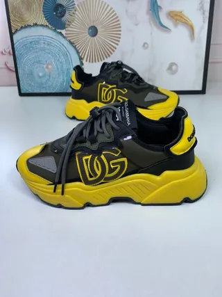 Dolce & Gabbana NS1 حذاء رياضي أصفر أخضر جيشي سول لوحة جانبية مطبوعة سميكة 5