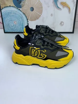 Dolce & Gabbana NS1 حذاء رياضي أصفر أخضر جيشي سول لوحة جانبية مطبوعة سميكة 9