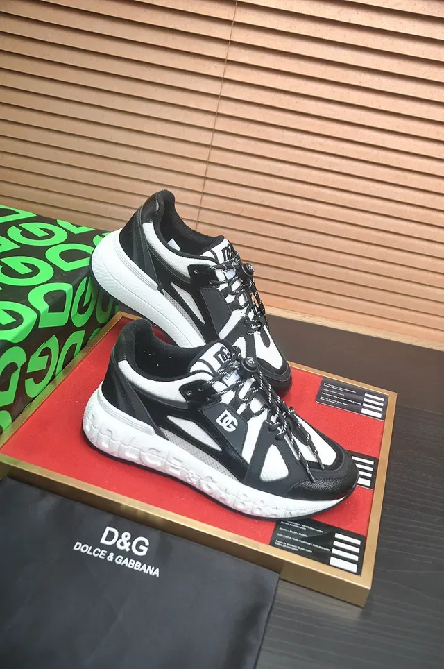 Dolce & Gabbana Portofino Preto Branco Silhueta Chunky Malha-e-Sintético Overlay Tênis Lifestyle 6