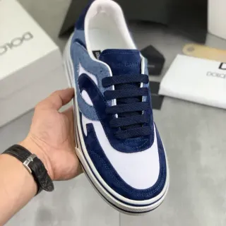 Dolce & Gabbana Portofino Navy White Suede And Denim Patchwork Canvas Contrast Panel Lifestyle Sneakers