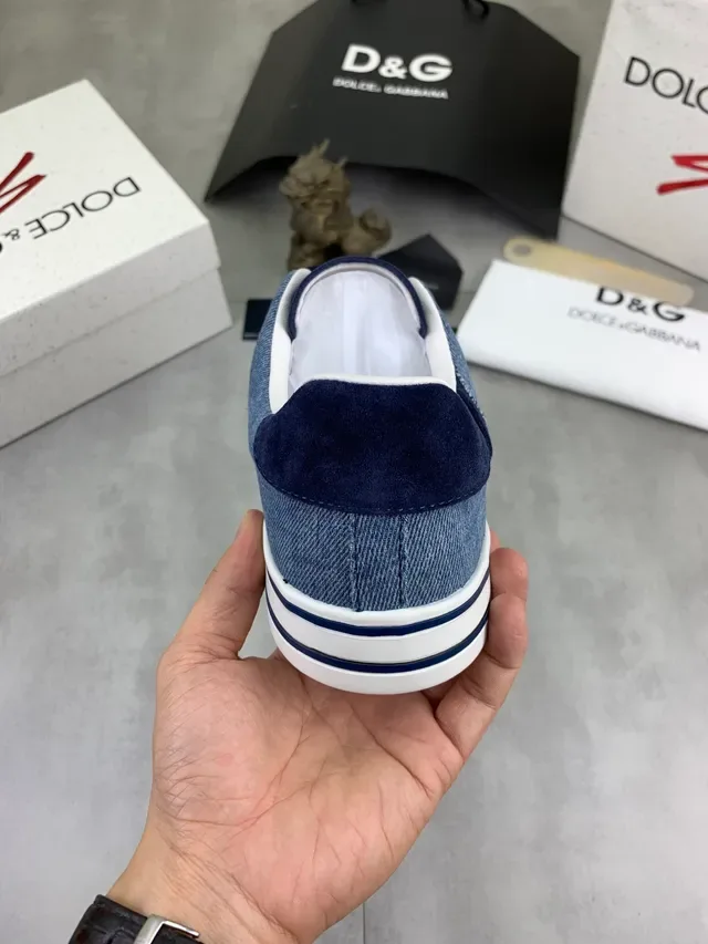 Dolce & Gabbana Portofino Bleu Marine Blanc Daim Et Denim Patchwork Toile Panneau De Contraste Sneakers Lifestyle 2