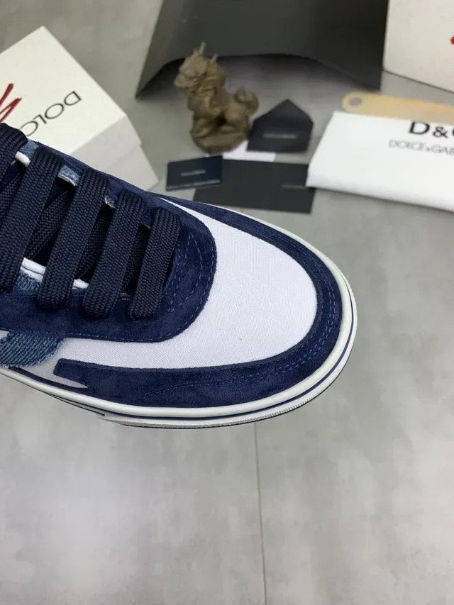 Dolce & Gabbana Portofino Bleu Marine Blanc Daim Et Denim Patchwork Toile Panneau De Contraste Sneakers Lifestyle 4