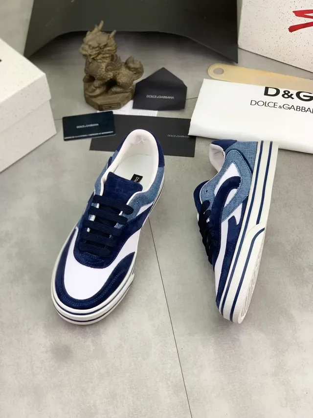 Dolce & Gabbana Portofino Bleu Marine Blanc Daim Et Denim Patchwork Toile Panneau De Contraste Sneakers Lifestyle 5