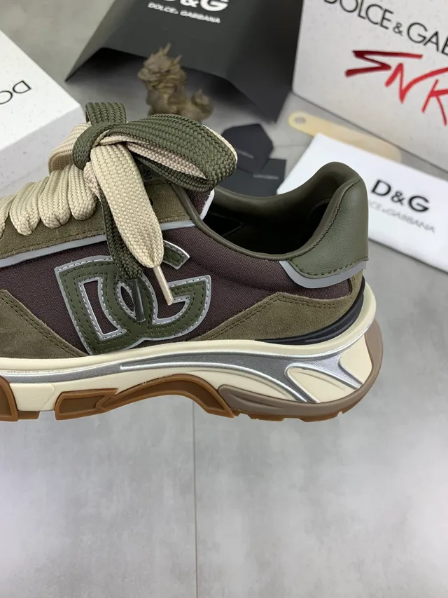 Dolce & Gabbana Track Trainer أخضر عسكري بيج زيتوني أنوارة مزدوج اللون ألطاف حبل سنيكرز سميكة 4