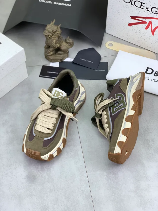 Dolce & Gabbana Track Trainer أخضر عسكري بيج زيتوني أنوارة مزدوج اللون ألطاف حبل سنيكرز سميكة 5