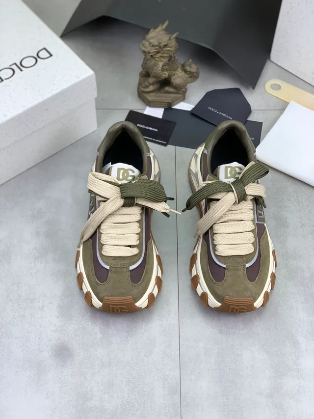 Dolce & Gabbana Track Trainer أخضر عسكري بيج زيتوني أنوارة مزدوج اللون ألطاف حبل سنيكرز سميكة 6