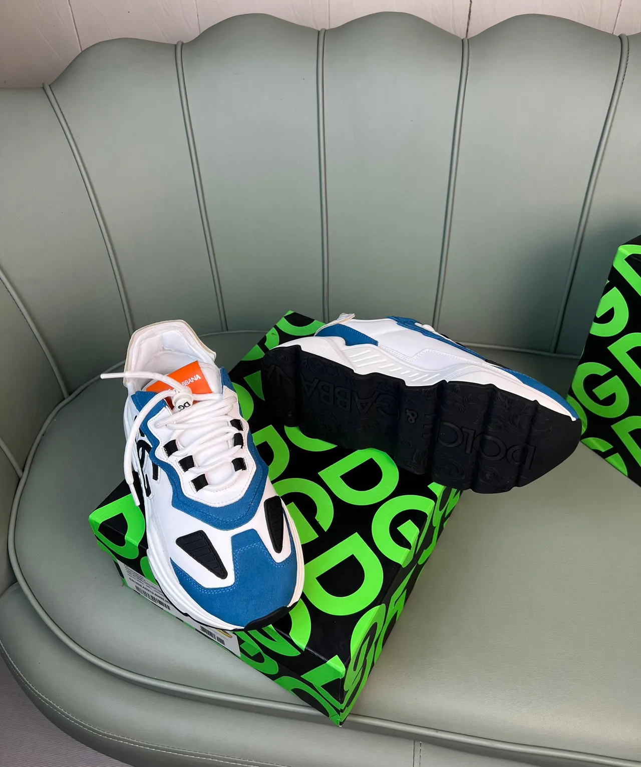Dolce & Gabbana Track White Blue Sole Oversized Monogram Chunky Sneakers 7