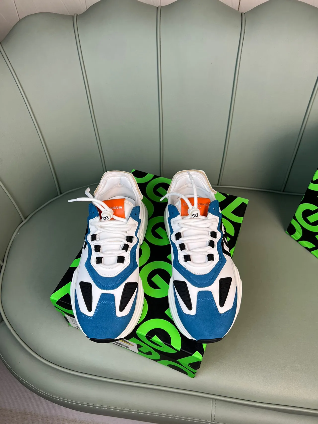 Dolce & Gabbana Track White Blue Sole Oversized Monogram Chunky Sneakers 9