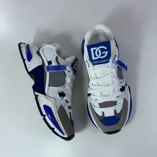 Dolce & Gabbana White Blue Platform Sole Multi-Panel Layered Upper Chunky Sneakers