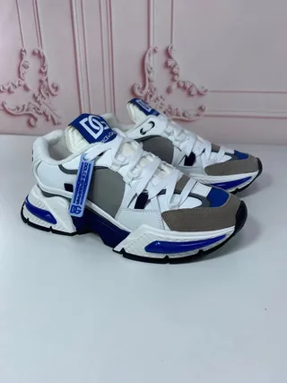 Dolce & Gabbana White Blue Platform Sole Multi-Panel Layered Upper Chunky Sneakers 4