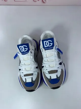 Dolce & Gabbana White Blue Platform Sole Multi-Panel Layered Upper Chunky Sneakers 5