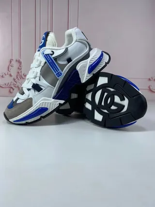 Dolce & Gabbana White Blue Platform Sole Multi-Panel Layered Upper Chunky Sneakers 6