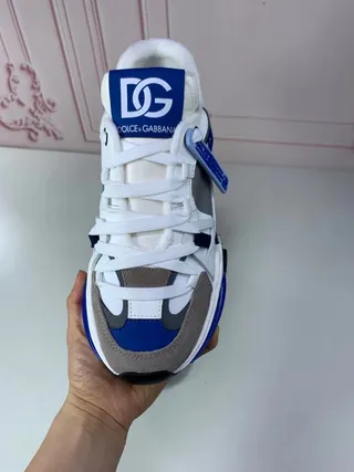 Dolce & Gabbana White Blue Platform Sole Multi-Panel Layered Upper Chunky Sneakers 9