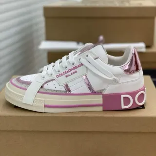 Dolce & Gabbana أبيض وردي جلد علوي سول منصة حذاء رياضي أسلوب حياة
