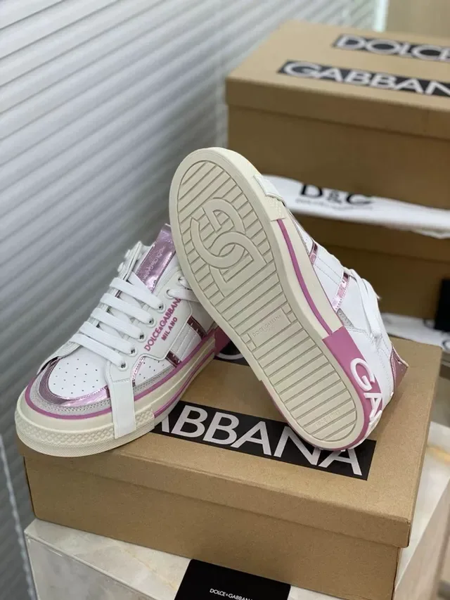 Dolce & Gabbana أبيض وردي جلد علوي سول منصة حذاء رياضي أسلوب حياة 2