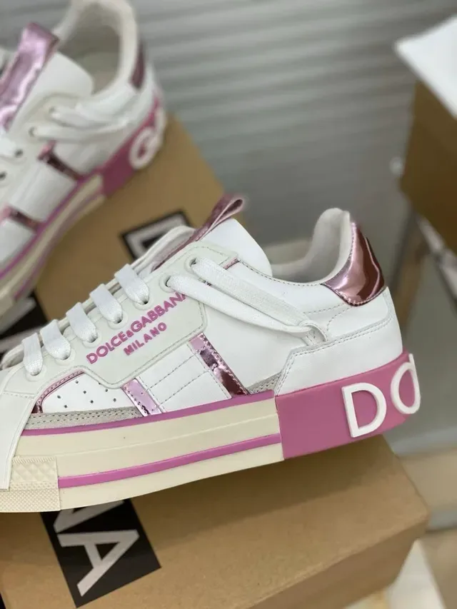Dolce & Gabbana أبيض وردي جلد علوي سول منصة حذاء رياضي أسلوب حياة 3