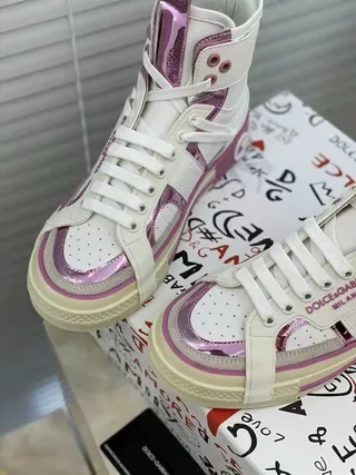 Dolce & Gabbana Zapatillas Lifestyle Blancas Moradas de Plataforma y Tacón Alto 5