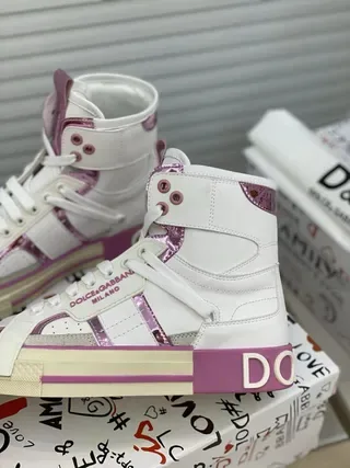 Dolce & Gabbana Zapatillas Lifestyle Blancas Moradas de Plataforma y Tacón Alto 6