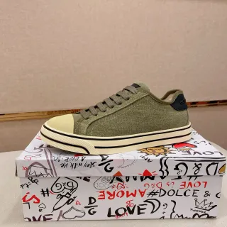 Dolce & Gabbana Army Green Beige Canvas Upper Rubber Toe Cap Lifestyle Sneakers