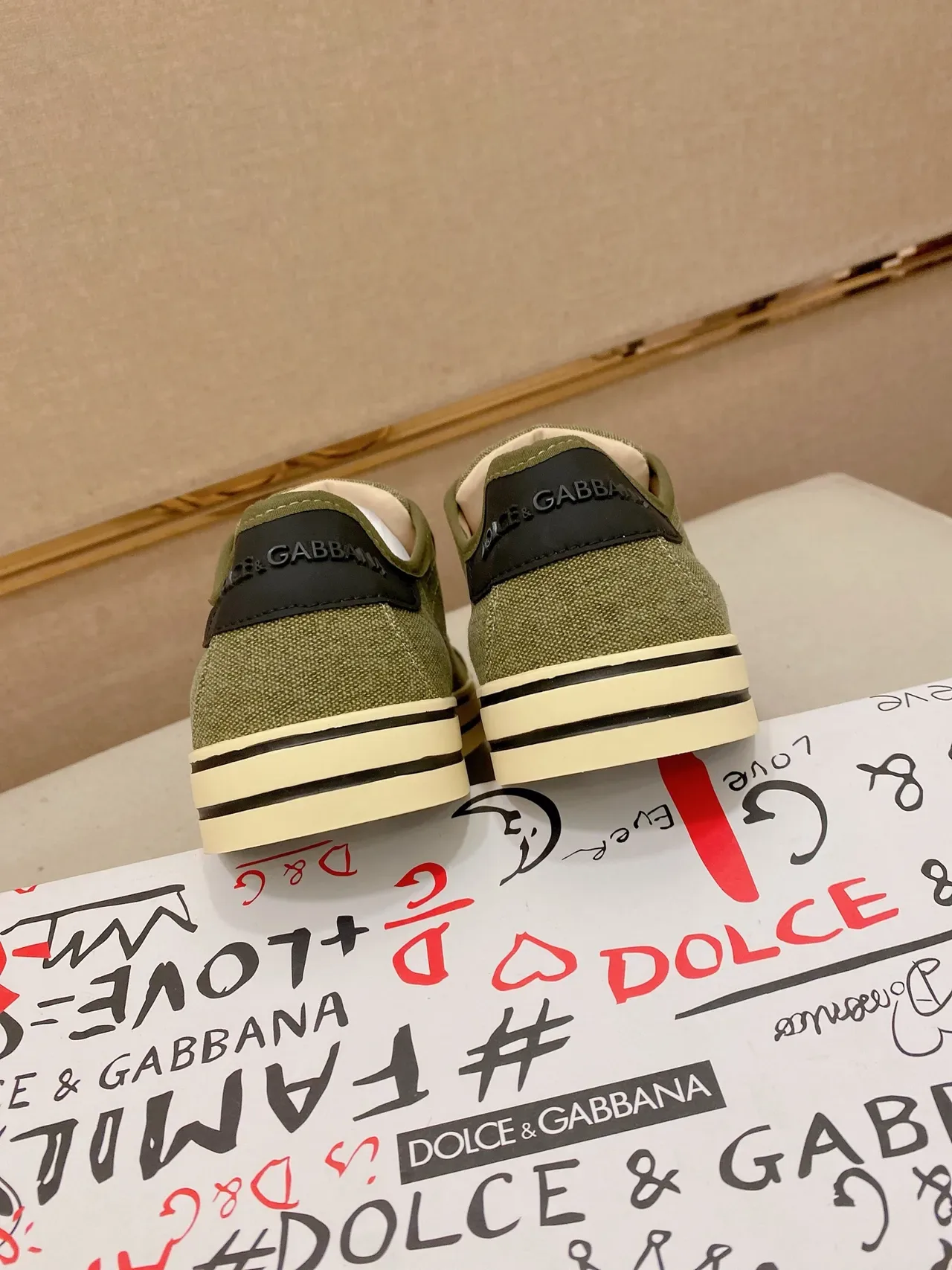 Dolce & Gabbana Vert Armée Beige Toile Embout Caoutchouc Sneakers Lifestyle 3