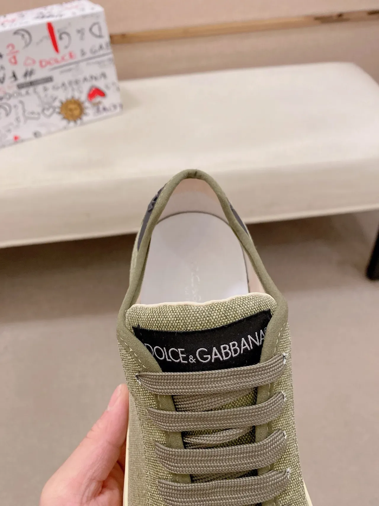 Dolce & Gabbana Vert Armée Beige Toile Embout Caoutchouc Sneakers Lifestyle 4