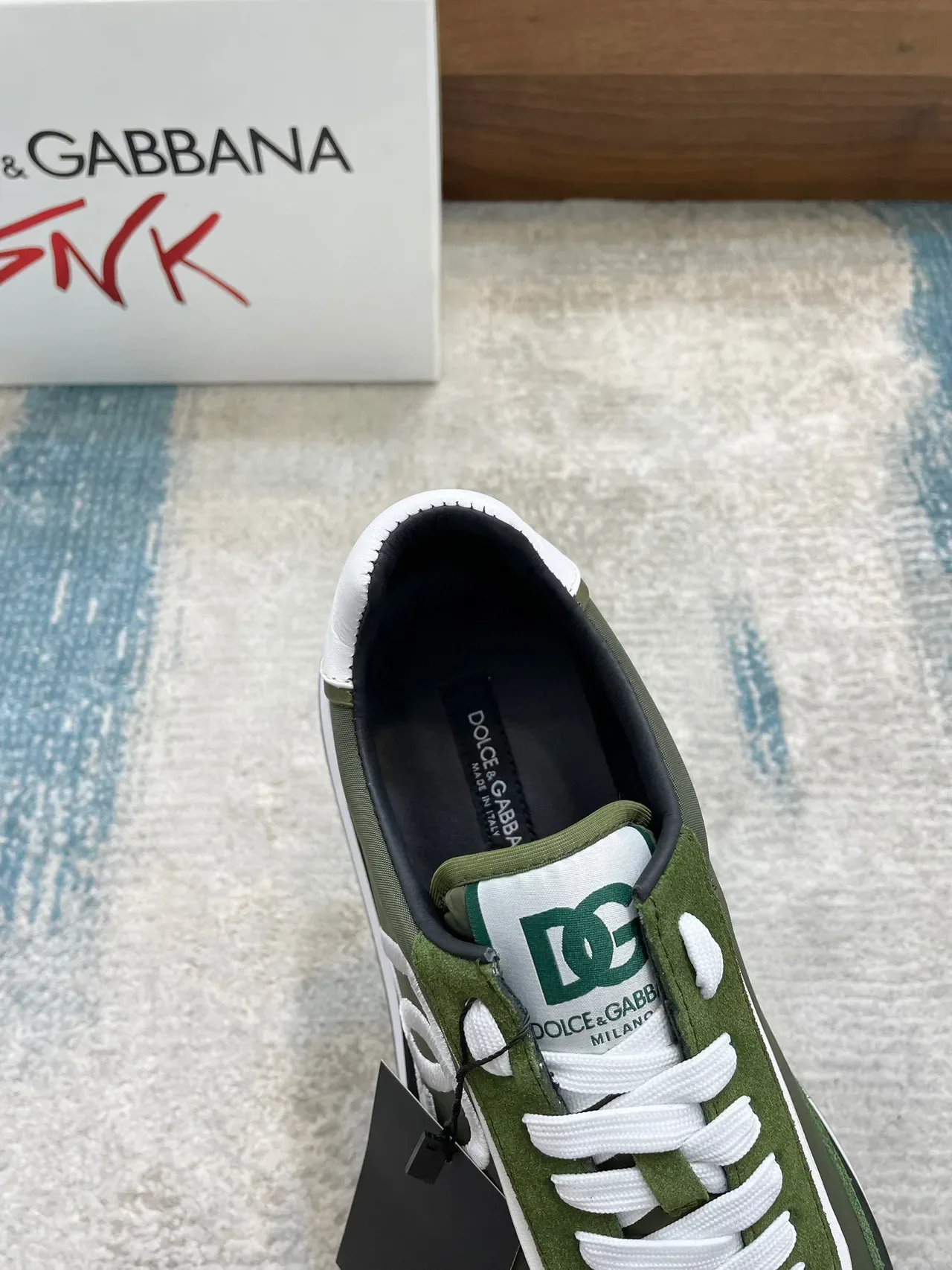 Dolce & Gabbana Army Green White Olive Suede And Textile Upper DG Monogram Overlay Lifestyle Sneakers 4