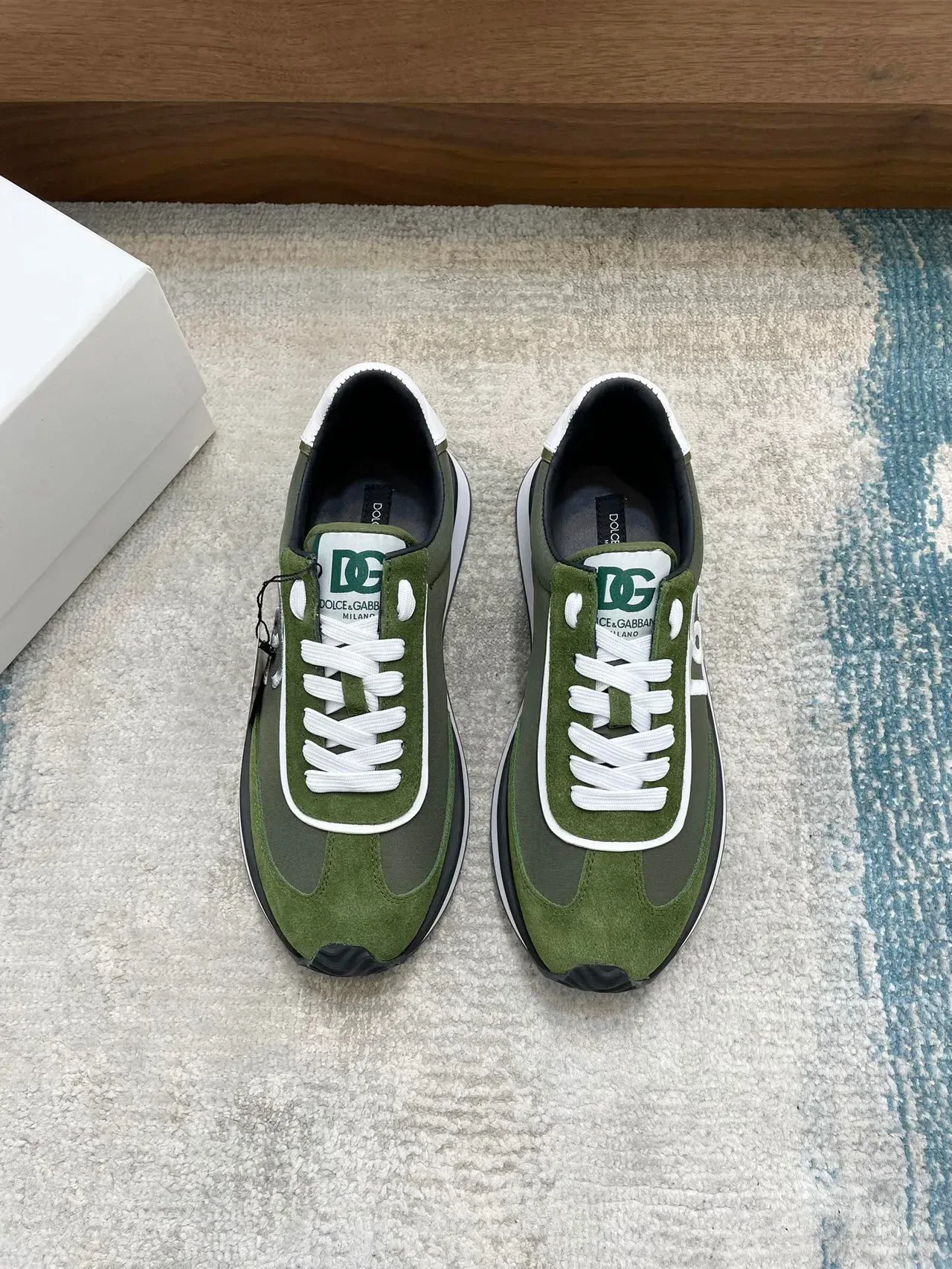 Dolce & Gabbana Army Green White Olive Suede And Textile Upper DG Monogram Overlay Lifestyle Sneakers 9