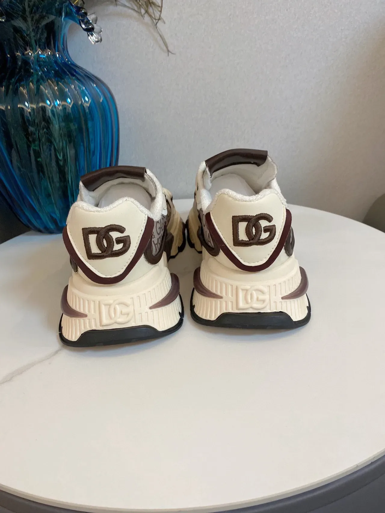 Dolce & Gabbana Semelle Beige Marron Impression Logo Haut Textile Sneakers Chunky 9