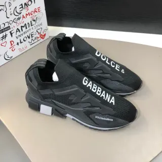 Dolce & Gabbana Black White Slip-On Sock-Fit Knit Molded T-Shaped Overlays Lifestyle Sneakers
