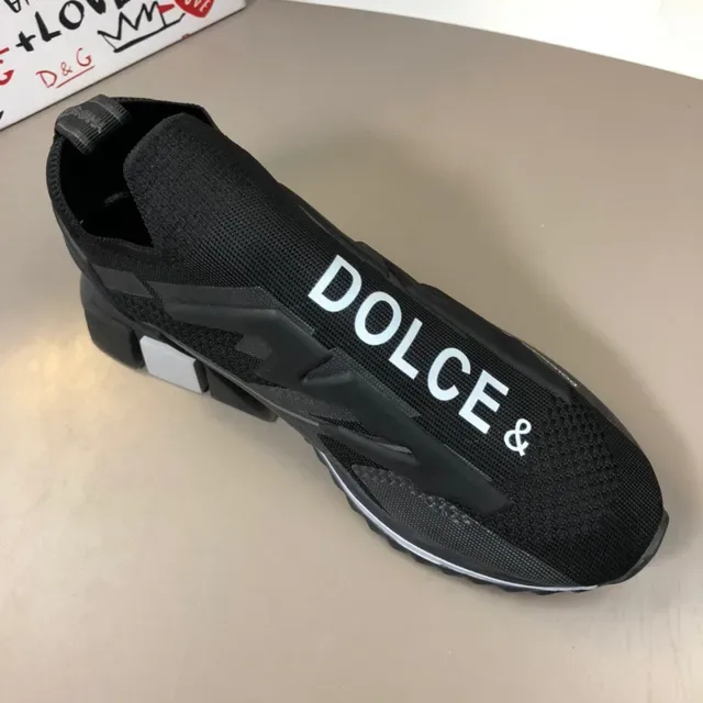 Dolce & Gabbana Black White Slip-On Sock-Fit Knit Molded T-Shaped Overlays Lifestyle Sneakers 3