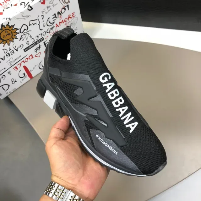 Dolce & Gabbana Black White Slip-On Sock-Fit Knit Molded T-Shaped Overlays Lifestyle Sneakers 7