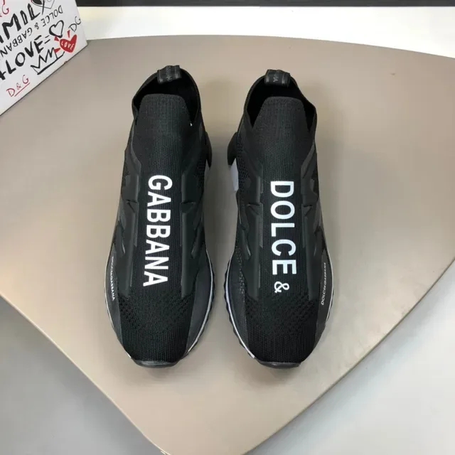 Dolce & Gabbana Black White Slip-On Sock-Fit Knit Molded T-Shaped Overlays Lifestyle Sneakers 9