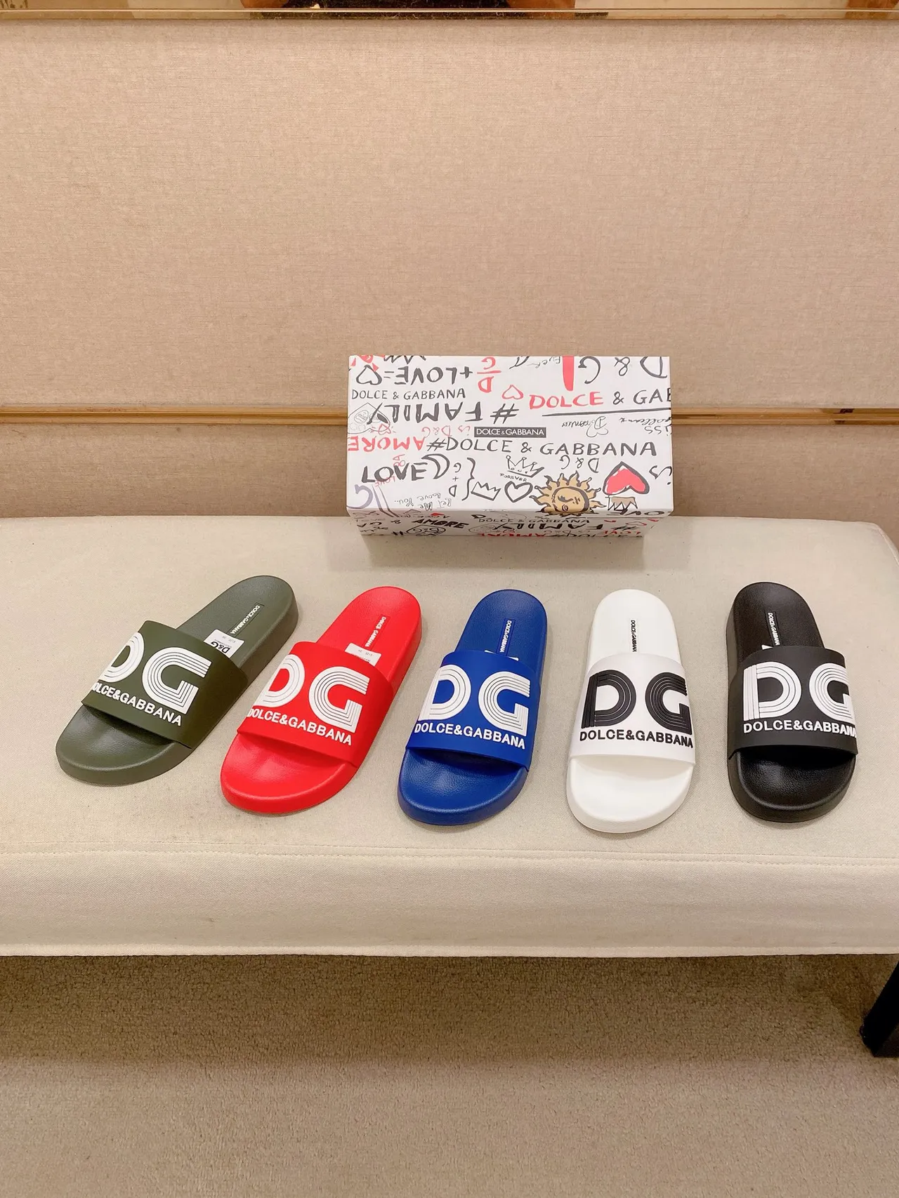Dolce & Gabbana DG Logo Slide Multicolor Molded Rubber Sole Slippers 1