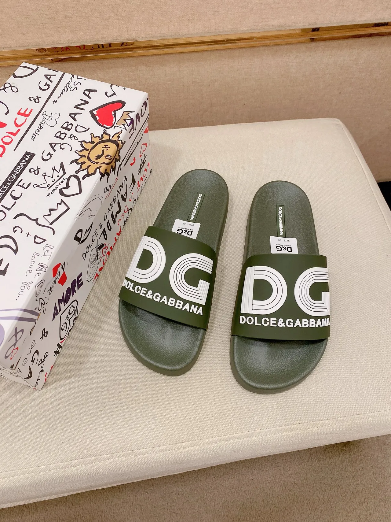 Dolce & Gabbana DG Logo Slide Multicolor Molded Rubber Sole Slippers 10
