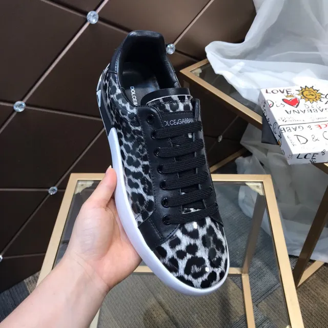Dolce & Gabbana Sneakers Lifestyle Imprimé Léopard Noir et Blanc 2