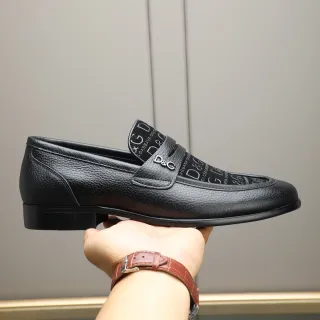 Dolce & Gabbana 黑色压纹皮革印花带乐福鞋