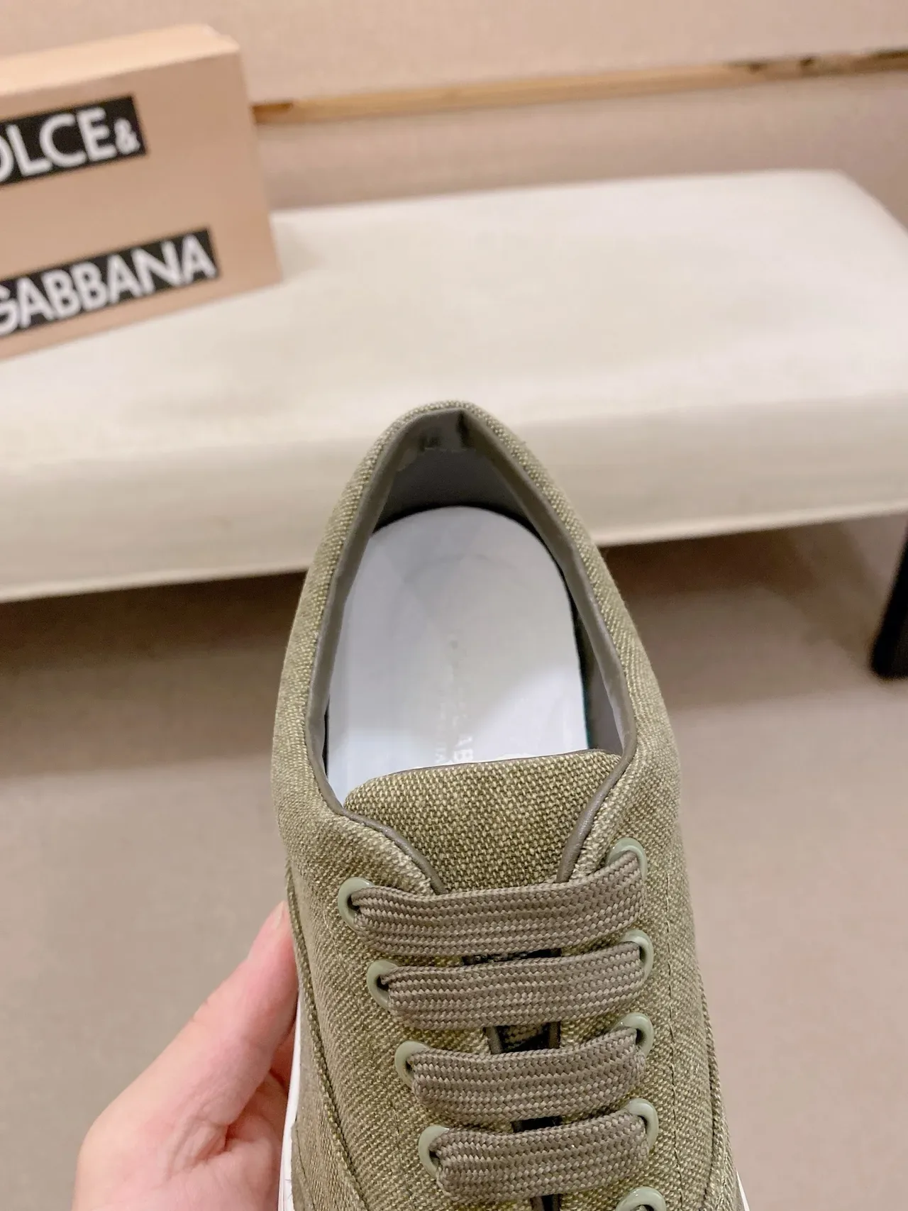 Dolce & Gabbana Olive Green Canvas and Suede Low-Top Sneaker 4