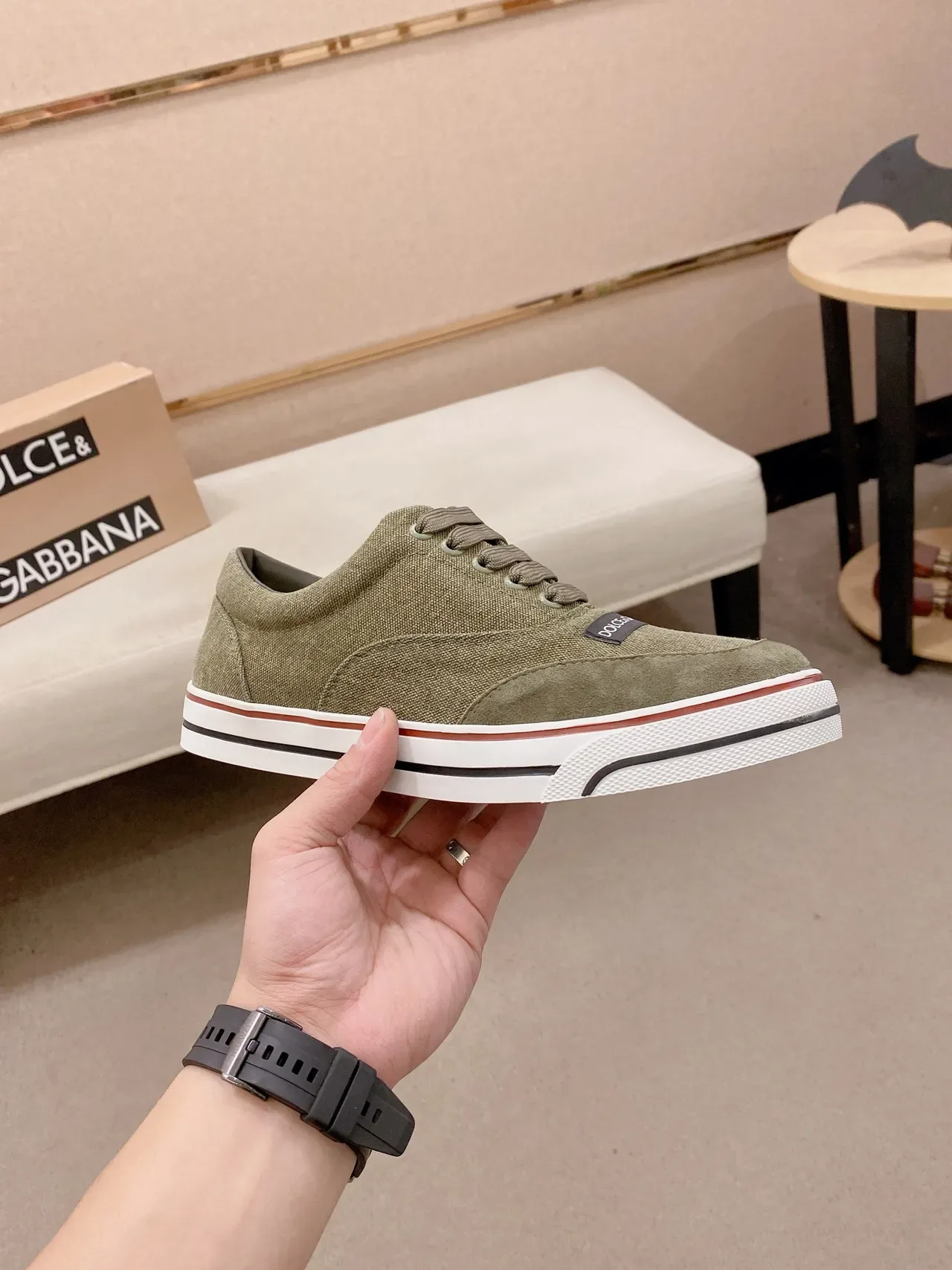 Dolce & Gabbana Olive Green Canvas and Suede Low-Top Sneaker 5