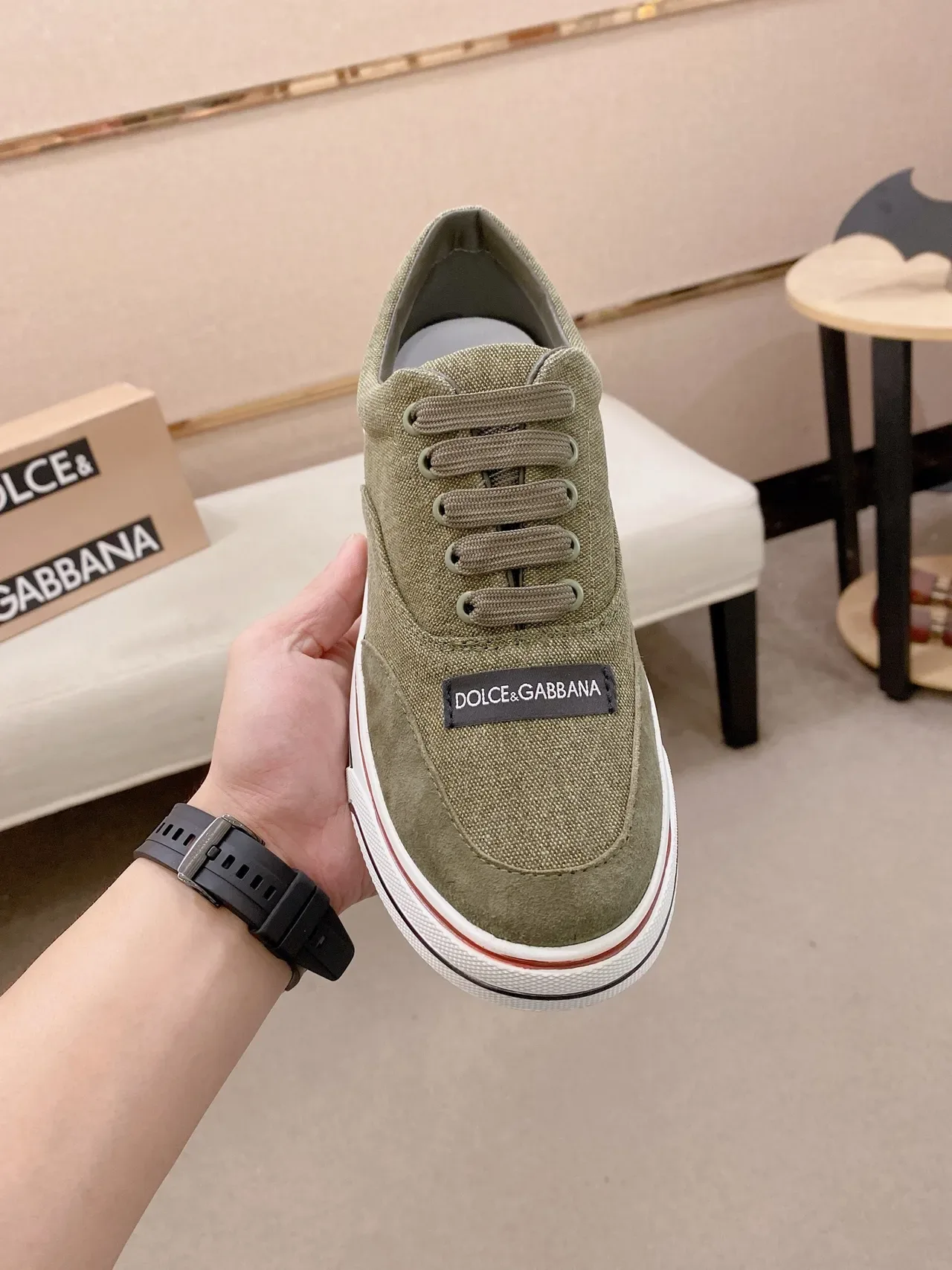 Dolce & Gabbana Olive Green Canvas and Suede Low-Top Sneaker 6