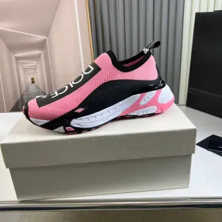 Dolce & Gabbana Pink Black Knit Slip-On Chunky Sculpted Sole Lifestyle Sneakers