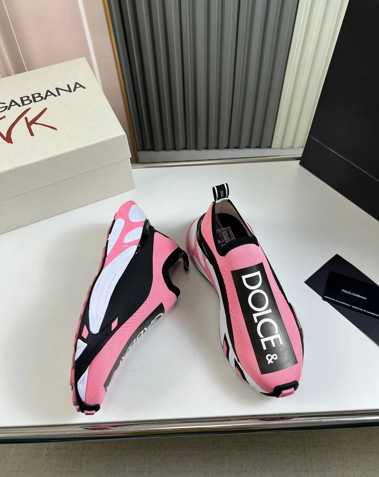 Dolce & Gabbana Pink Black Knit Slip-On Chunky Sculpted Sole Lifestyle Sneakers 5