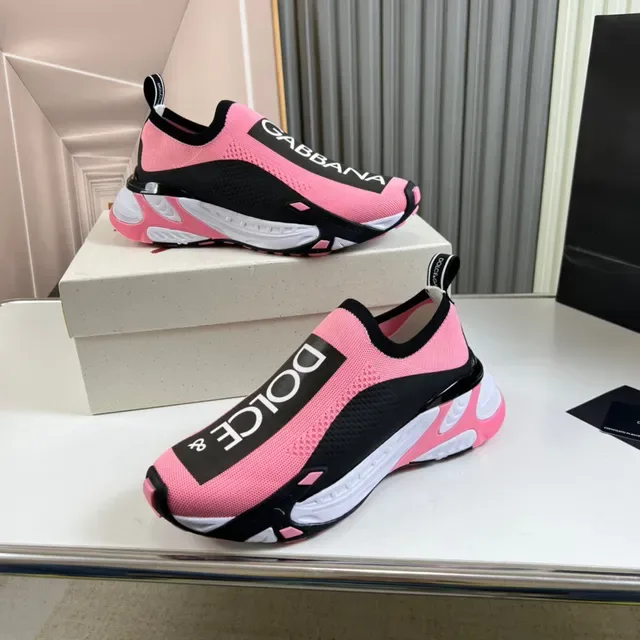 Dolce & Gabbana Pink Black Knit Slip-On Chunky Sculpted Sole Lifestyle Sneakers 7
