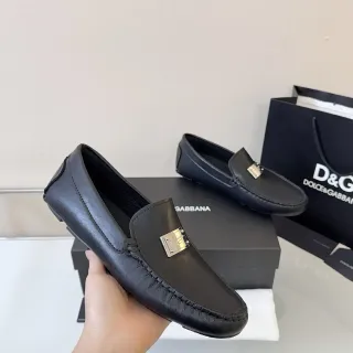 Dolce & Gabbana Portofino Black Leather Metal Plaque Loafers