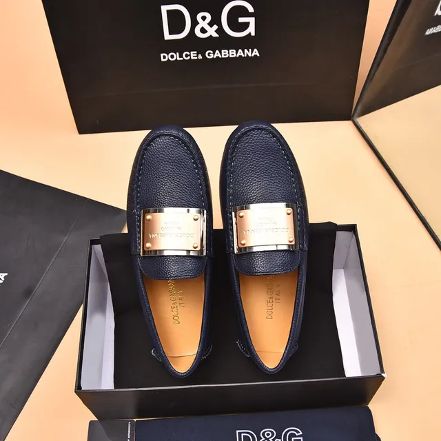 Dolce & Gabbana Portofino Azul Marinho Couro de Grão Mocassins 3